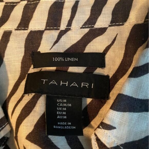 Tahari Linen Button Up Blouse Size Medium Oversized Lagom Animal Print Zebra - Picture 6 of 7